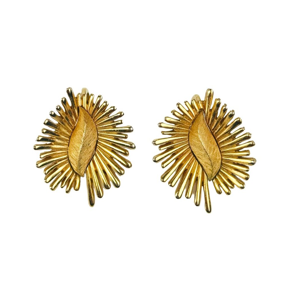 Vintage Trifari Gold Tone Abstract Design Earrings Clip On